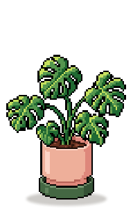 A pixel-art Monstera plant at full growth in a pink pot